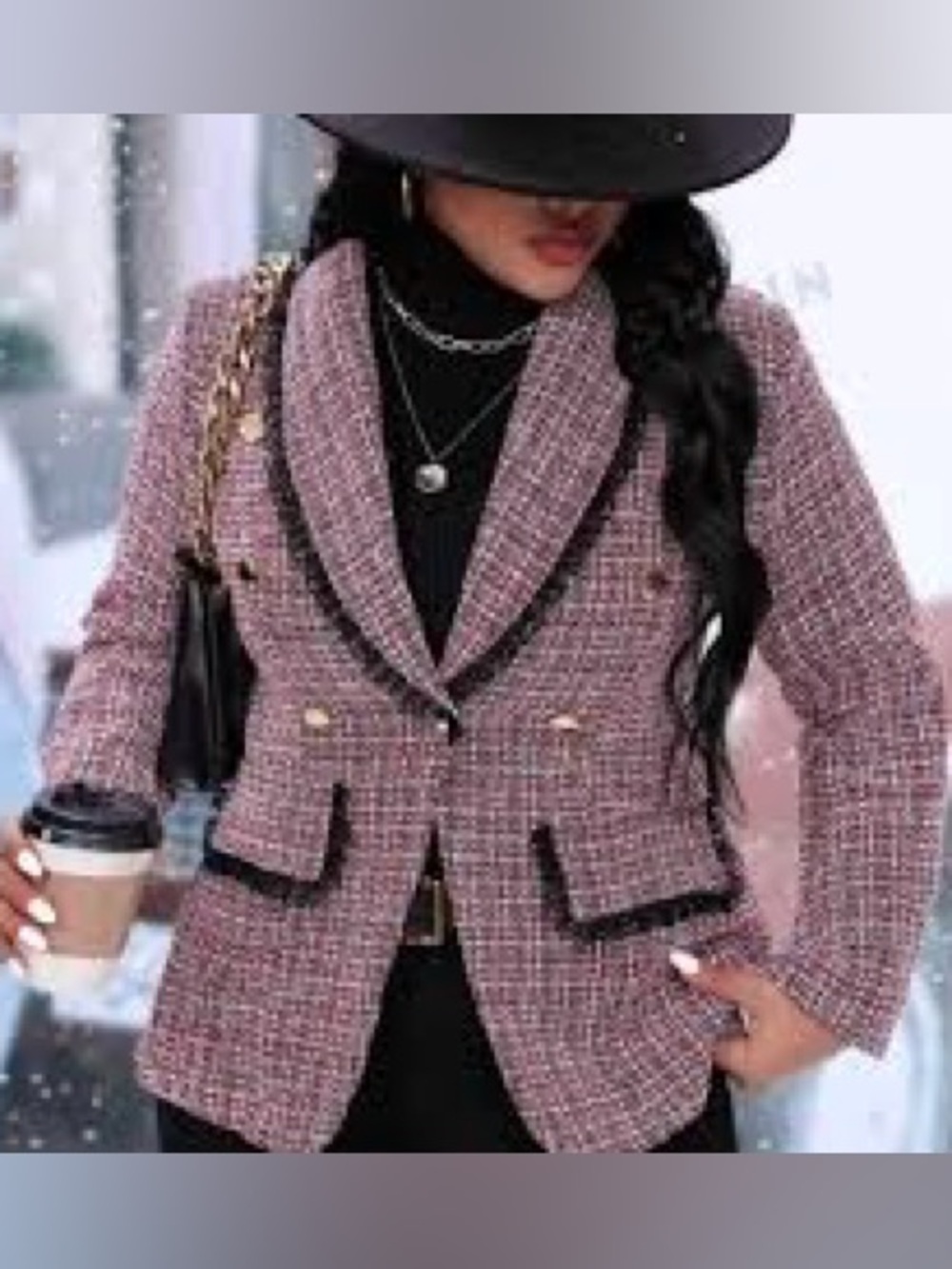 Shein Curve Red Tweed Blazer Jacket Size 1XL, Gold Buttons Black Lace Trim Plus